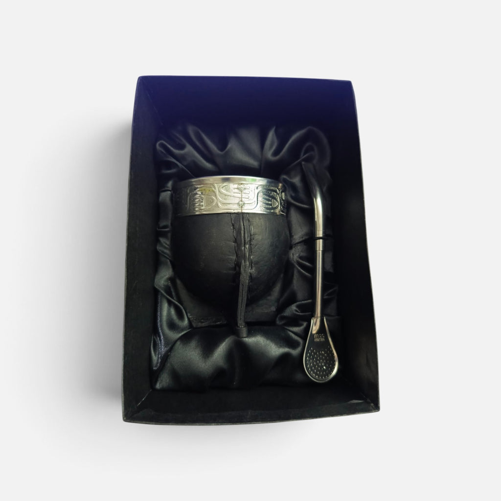 Mate Imperial de Calabaza con Cuero Liso y Virola de Acero