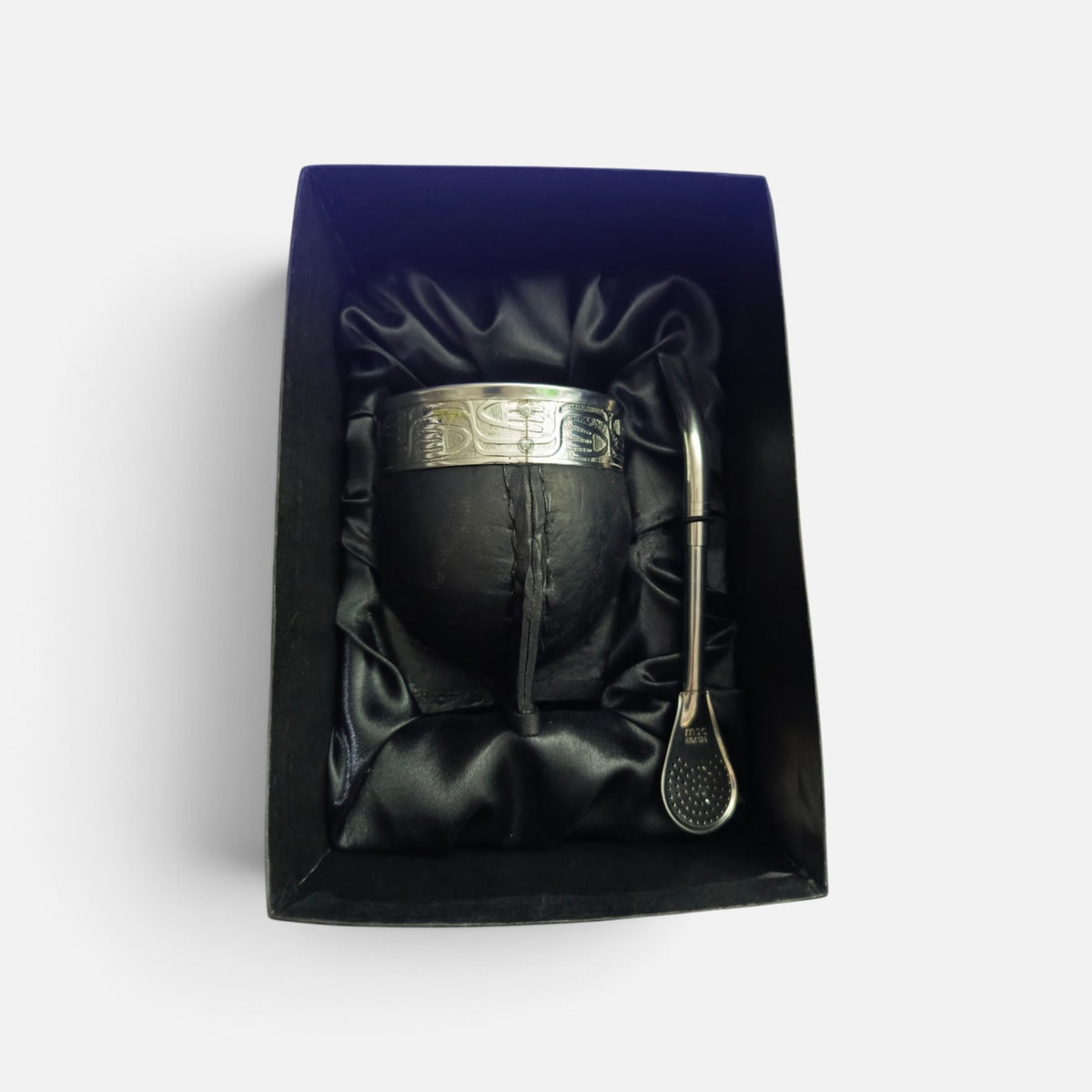 Mate Imperial de Calabaza con Cuero Liso y Virola de Acero